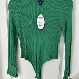 Scoop NYC Green Ribbed Bodysuit